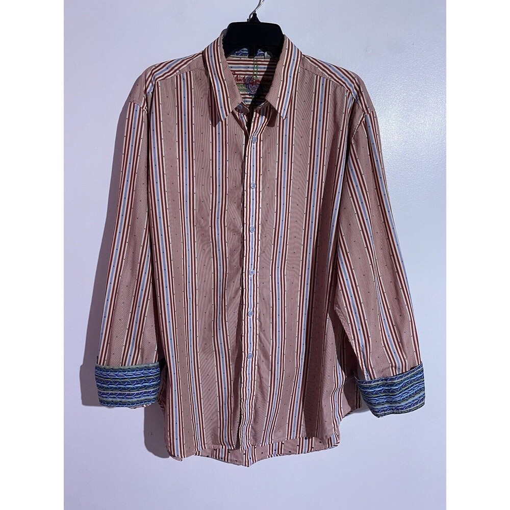 Robert‎ Graham Shirt XL Red Striped Flip Cuff Classic Office Western Travel